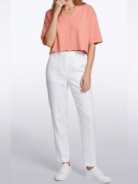 3/$30 Top Shop Cropped Raw Hem Distressed Peach T-Shirt Cotton Size 8